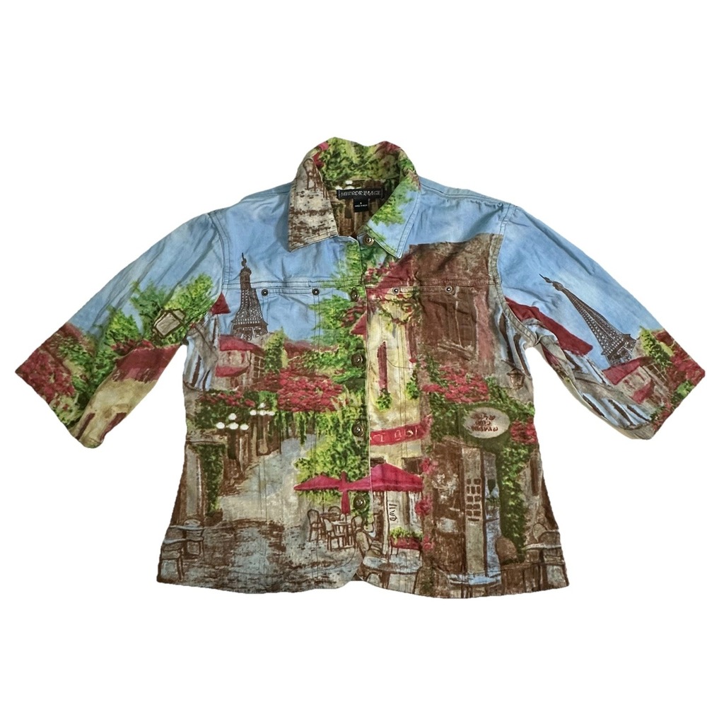 Mirror Image Paris Jacket Eiffel Tower Café Artsy European 3/4 Sleeve SMALL